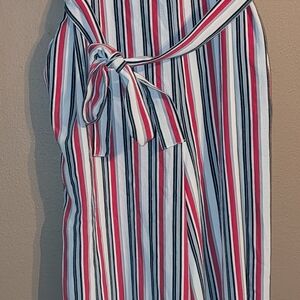 Ambiance White and Blue Midi Wrap Skirt with Tie Front